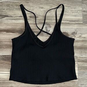 Vuori Black Ribbed Crop Tank Top Strappy Built-in Shelf Bra